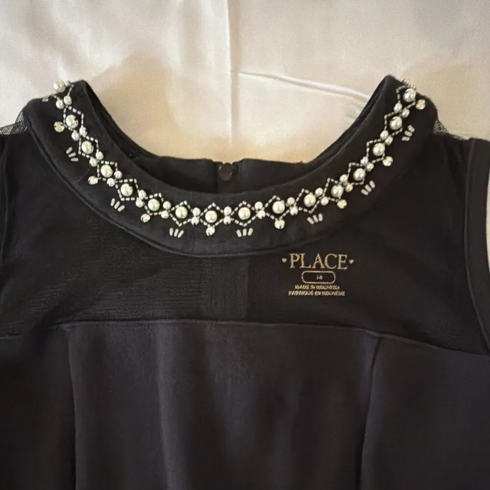 Girls, Children's Place, Black Dressy Romper, Size 14
